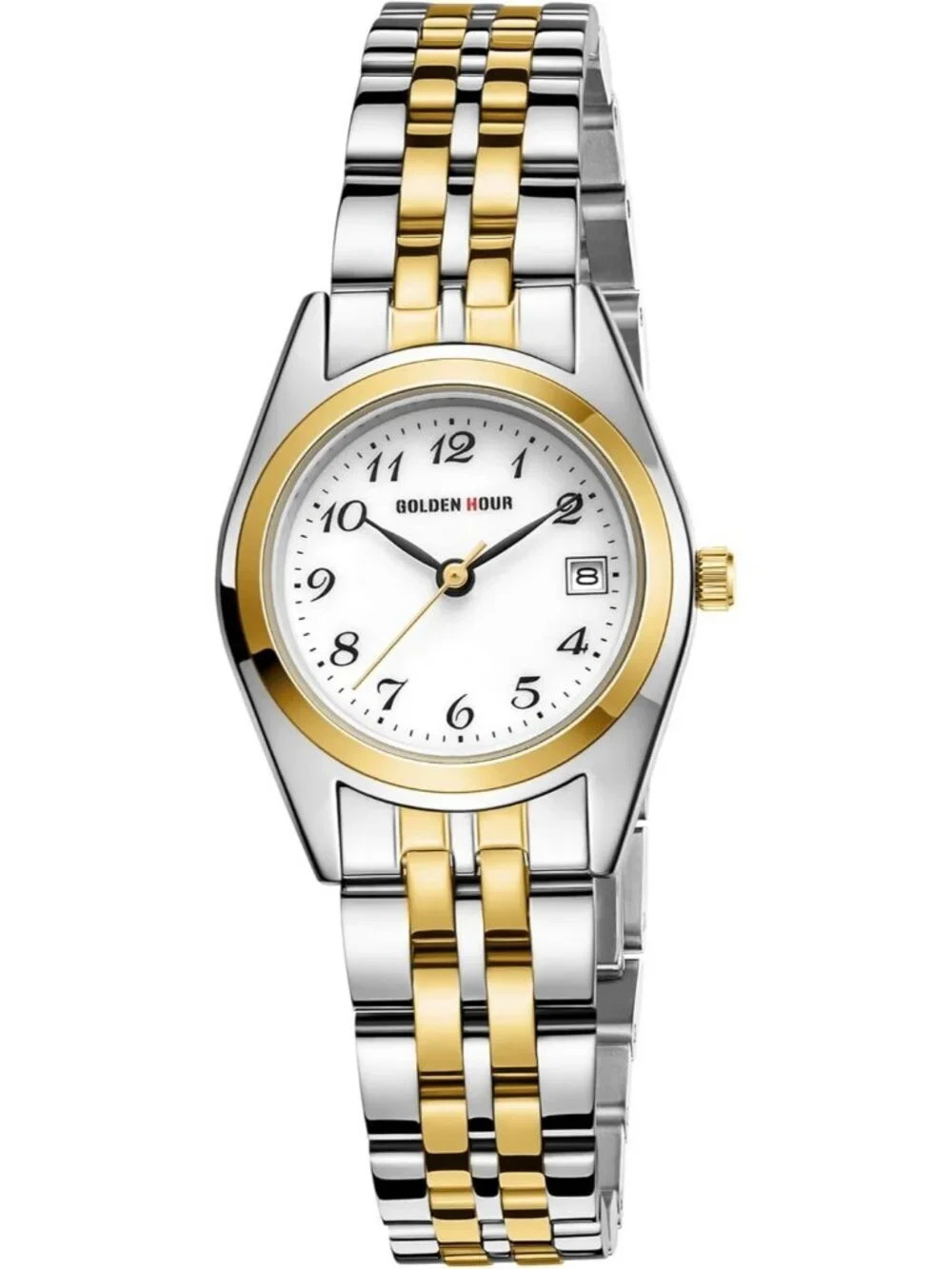 Womens Silver Gold Analog Quartz Stainless Steel Band Easy Reader Bracelet Watch